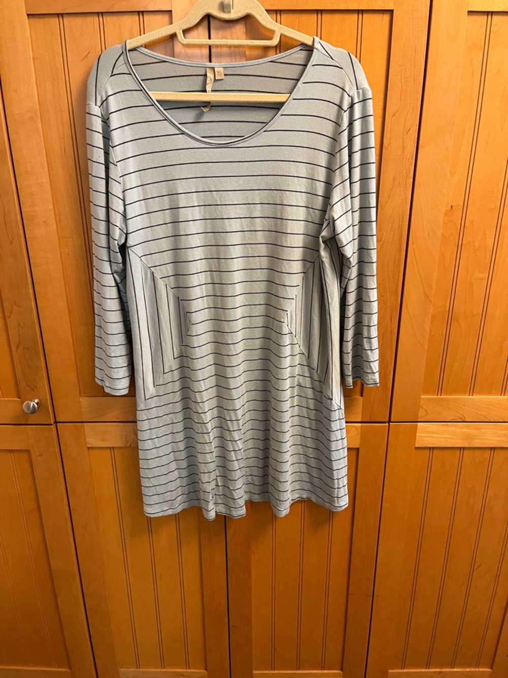 Comfy USA Striped Scoop Neck Tunic Dress in Light Blue and Black